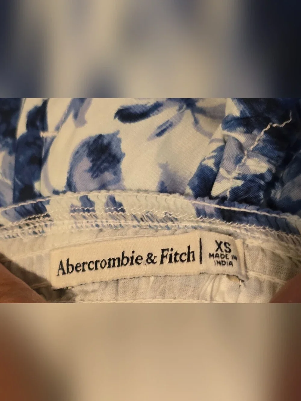 Abercrombie & Fitch Emerson White and Blue Floral Puff-Sleeve Maxi Dress